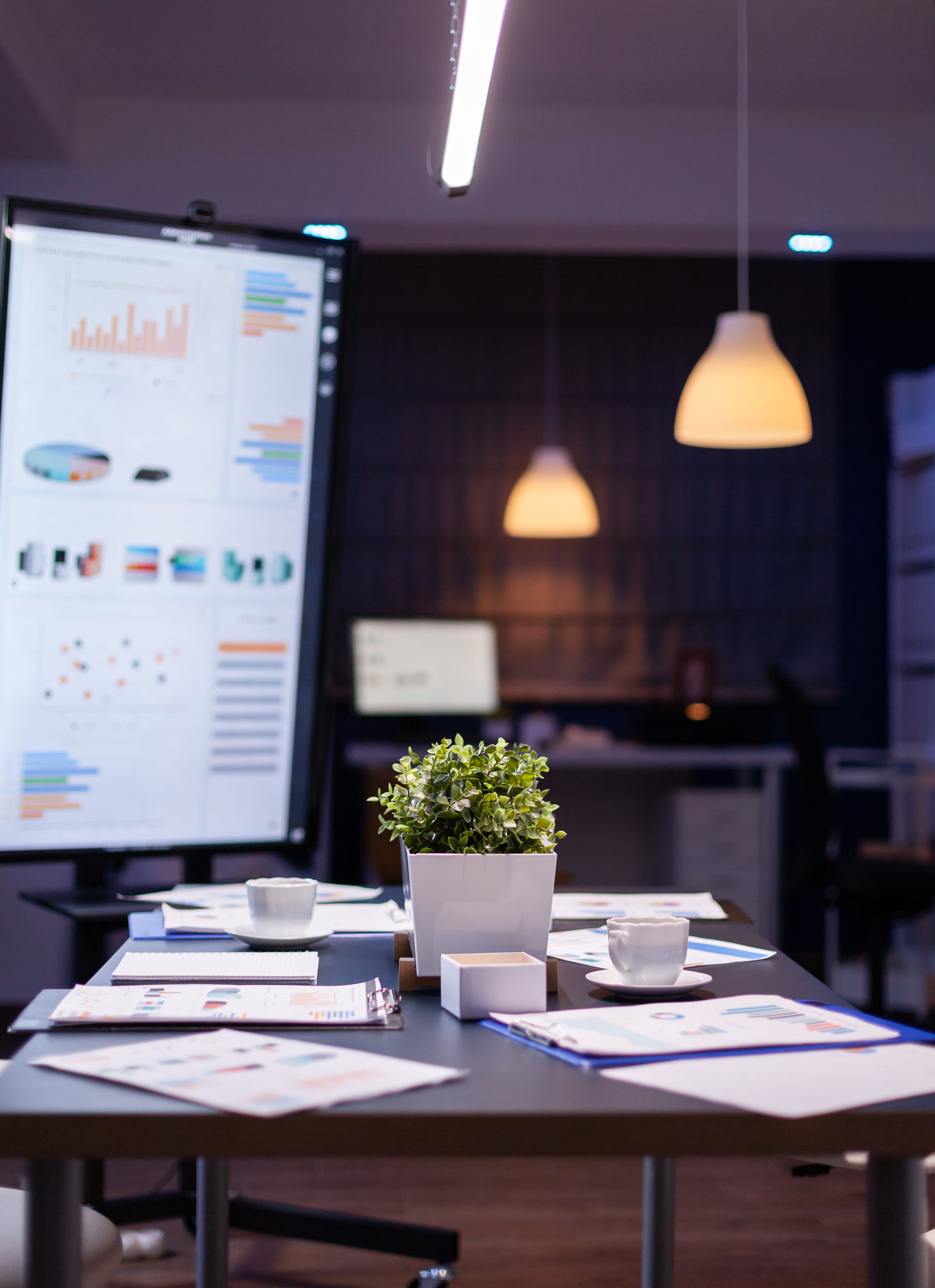 Professional workspace with analytics and business planning